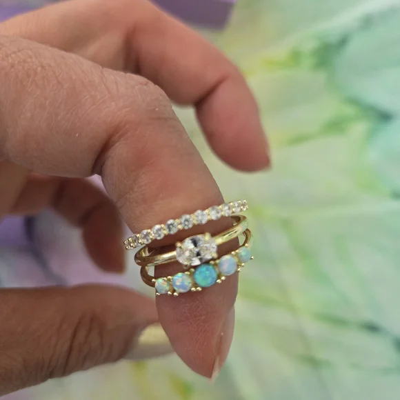 NWT Melinda Maria "She's So Stacked" Gold and Opal Ring Set - Picture 2 of 3